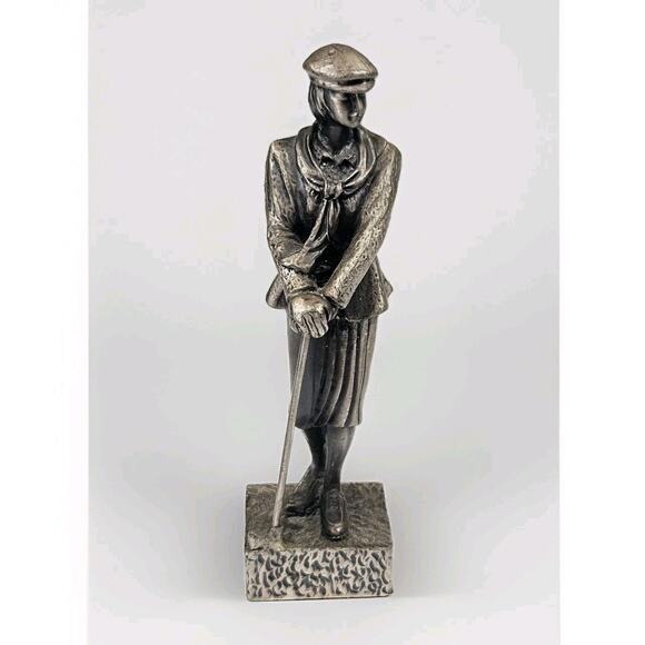 Vintage Female Golfer Statue Mini Statue Cast Metal Pewter Paperweight 4" - Picture 1 of 7